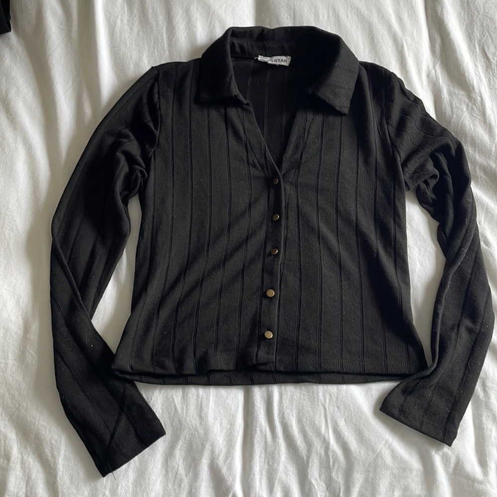 Black Zara like button up collar top